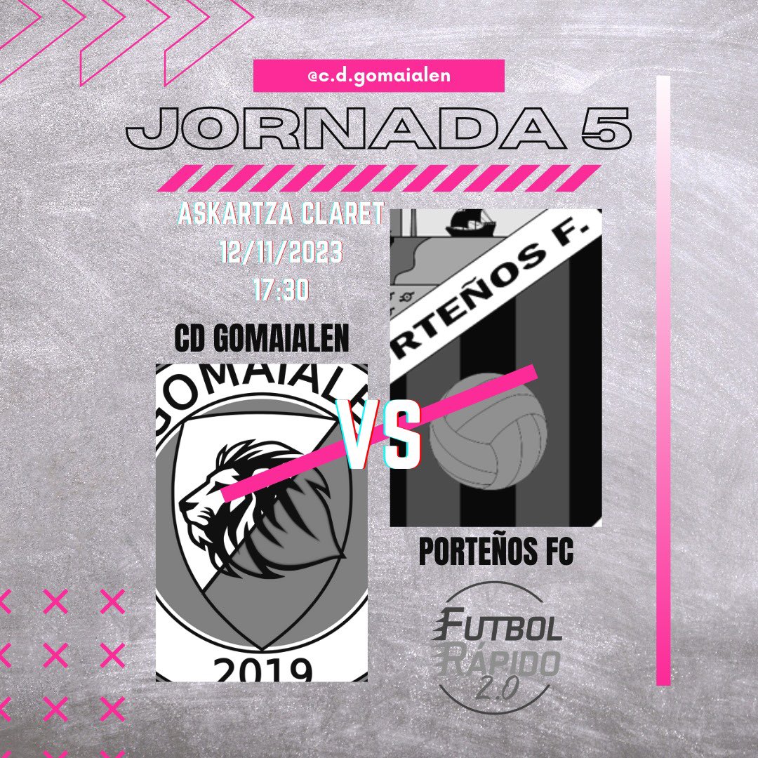 ⬜️Liga de apertura⬜️
🏆1a División🏆
🗓️12/11/2023🗓️
🕚17:30🕚
🏟️Askartza (Leioa)🏟️
🟪Gomaialen vs Porteños 🟥
El domingo nos enfrentamos a un rival duro de roer, en un campo desconocido que nunca hemos competido. a las 17:30 en las instalaciones del <a href="/AskartzaFT/">Askartza Futbol Taldea ⚽🔴</a> 
<a href="/GoMaialen1/">@GoMaialen</a>
