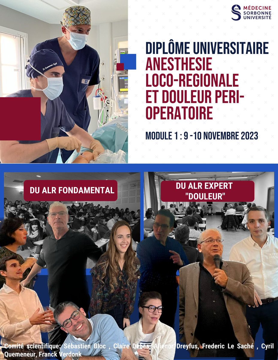 DU ALR @FaculteSanteSU Nouvelle offre de formation avec 2 DU d’anesthesie/analgésie loco Regionale Accueil par @F_Verdonk et @sebebloc des 135 participant(e)s 1️⃣DU ALR Fondamental 2️⃣ DU ALR Expert “ douleur” Merci à tous les orateur(ice)s