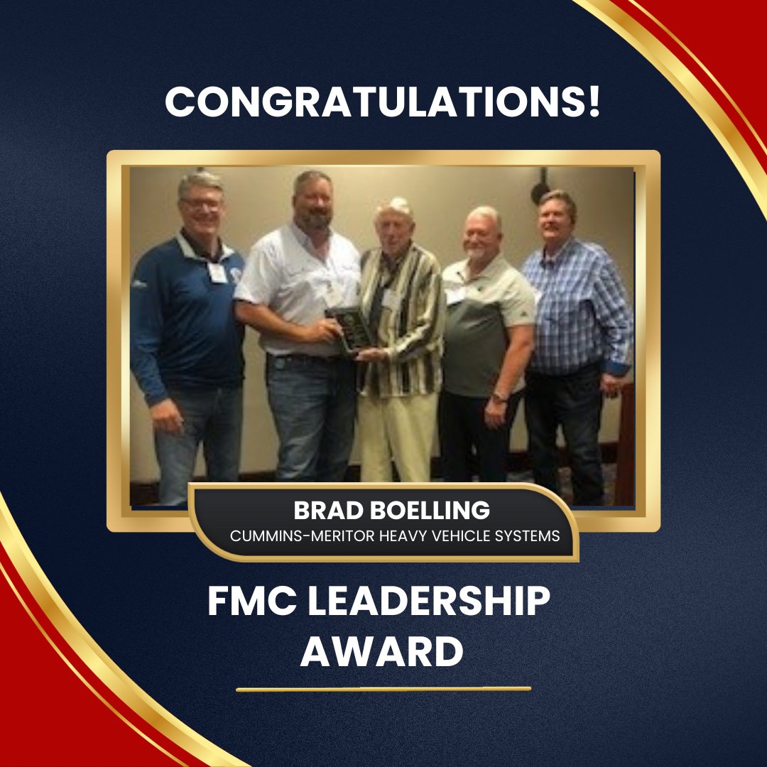 Help us congratulate Brad Boelling with Cummins-Meritor Heavy Vehicle Systems on the 2023 Fleet Maintenance Council (FMC) Leadership Award!