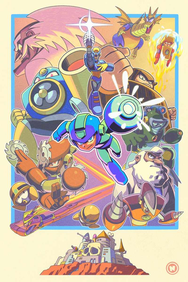 mega man (character) arm cannon robot weapon multiple boys facial hair 6+boys helmet  illustration images