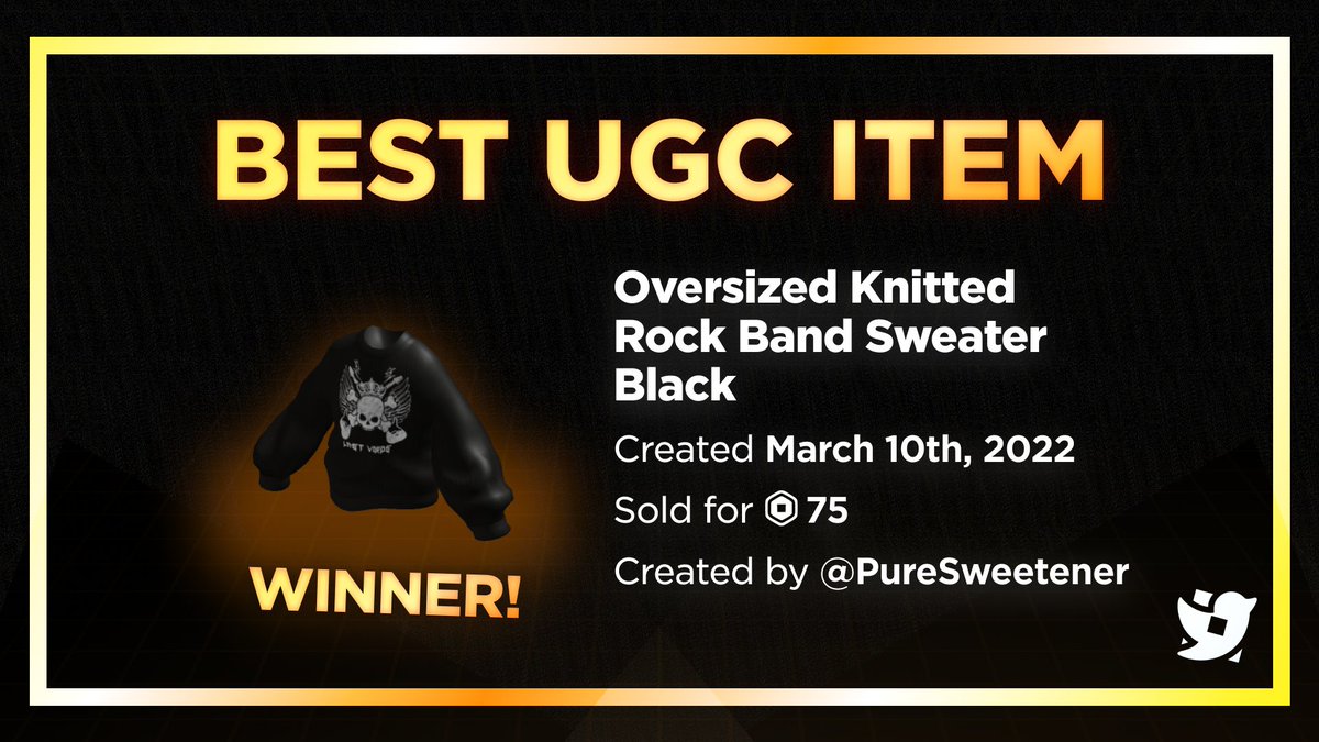 Oversized Knitted Rock Band Sweater Black, made by @PureSweetener, has won the Best Item category! #Roblox