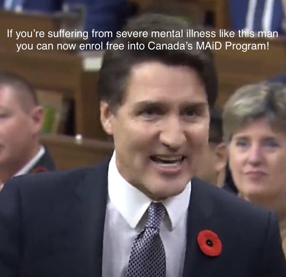 DerrickSweet's tweet photo. Help #JustinTrudeau. Looking for volunteers to drive #Trudeau to the hospital to enrol him/they into #Canada’s friendly mental health alternative program called #MAiD…part of #Agenda2030. All guests must have at least 2 #Pfizer vaccinations before being admitted. #trudeauforMAiD https://t.co/idTtAzsjb9