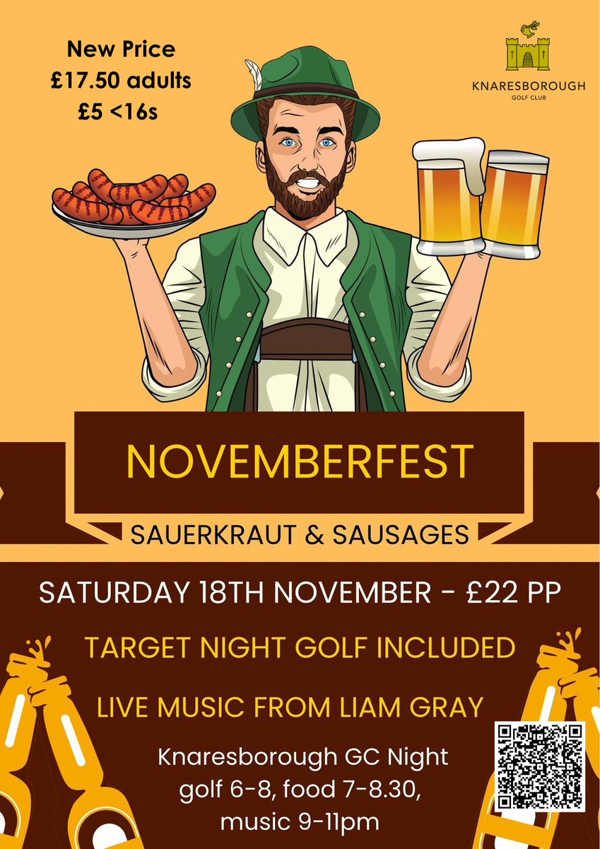 We're getting excited about our NovemberFest event which is just a week away tomorrow! A new price of £17.50pp is a bargain for LED-lit NightGolf, complimentary sausages &amp; sauerkraut and performer Liam Gray, who'll be taking requests in advance 🤩 🎟️🎟️ticketsource.co.uk/lucifer-produc…🏌️‍♂️