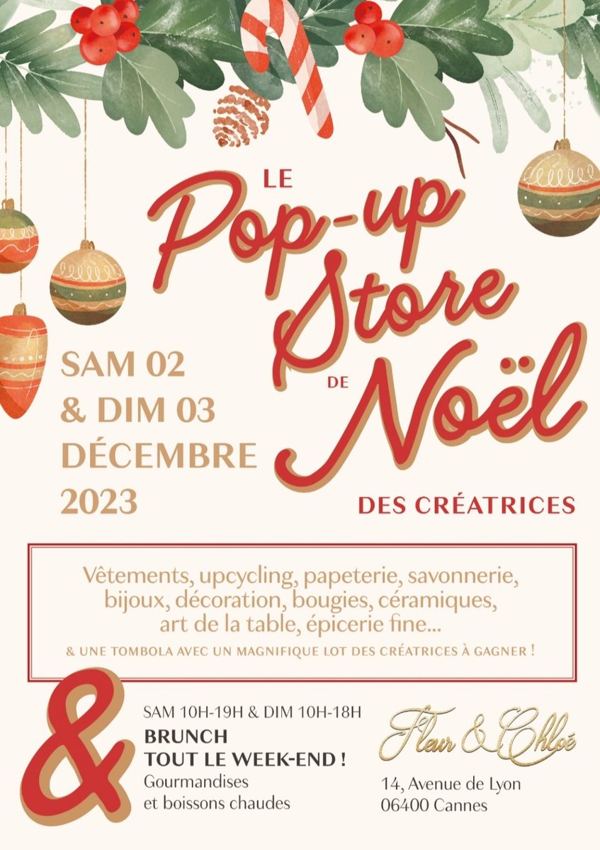 Ouf !
Un peu de Magie 🌟 à venir quand même !
#PopUpStore de #Noel à #Cannes ! Samedi 2 et dimanche 3 décembre 🌲! 
#Brunch ☕️🥯#créatrices 🪄✨️ #cannoises 🌴 #decoration 🫖 #cadeaux ✨️ #bijoux📿 #bougie 🕯#vêtements 👛 #upcycling  🍽 #épiceriefine 🍷