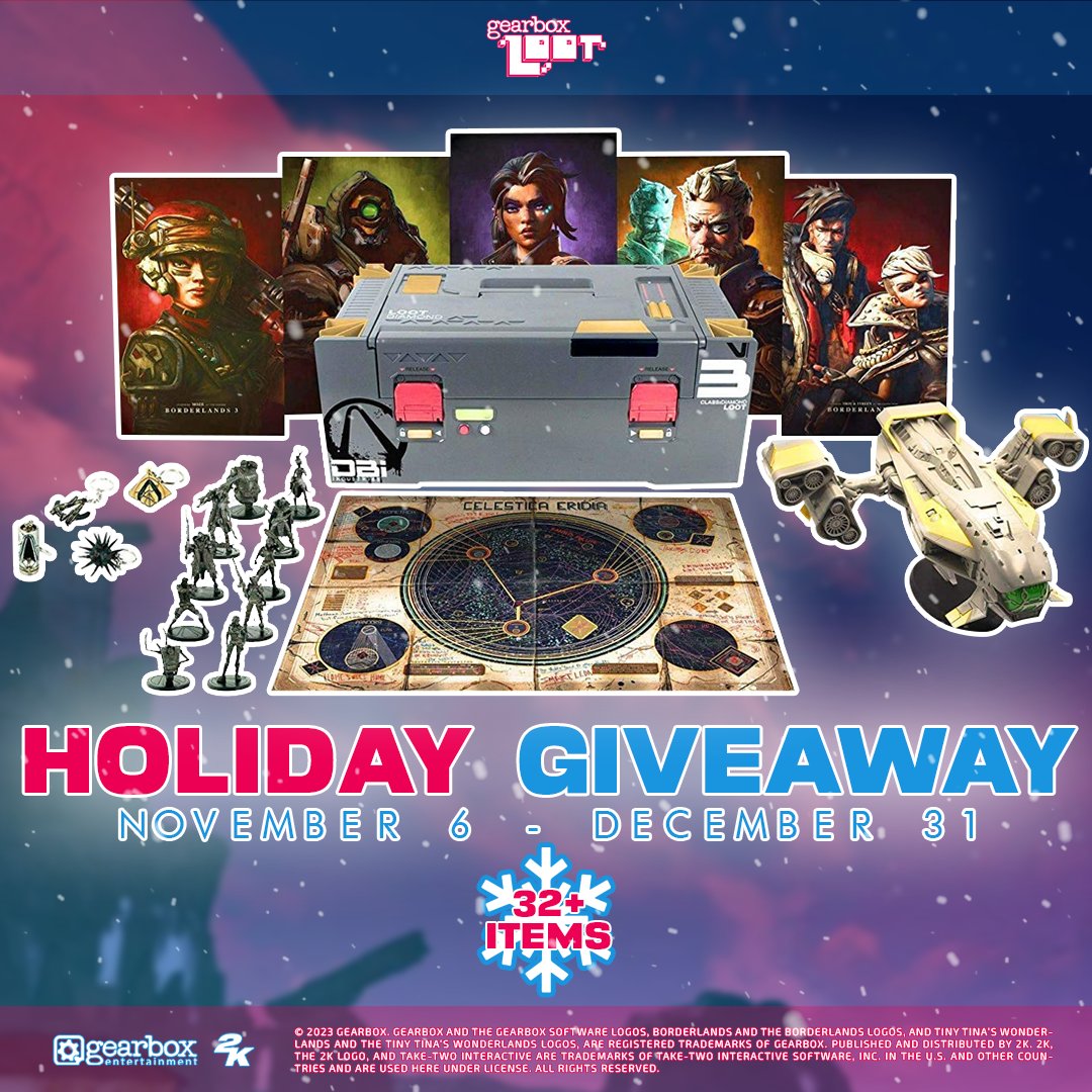 GearboxLoot's tweet image. You can win all 32+ items in the Gearbox Loot Giveaway! 🔥

That includes the Borderlands 3 Diamond Loot chest! 💎

bit.ly/45THq1x