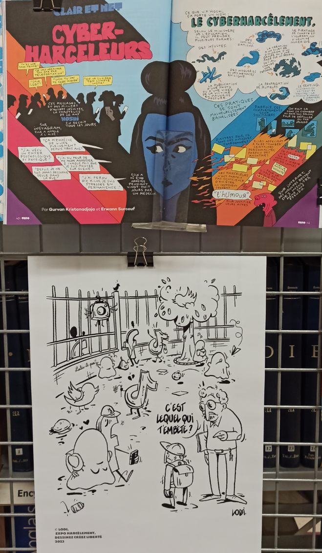VaubanLycee's tweet photo. Dans le cadre de la journée nationale de lutte contre le #harcèlementScolaire une exposition au CDI en partenariat avec #Dessinez créez liberté pour sensibiliser et lutter contre toutes les formes de harcèlement @AcademieNice @evs_de @education_gouv #education #NonAuHarcelement https://t.co/L0lRI9oLgo