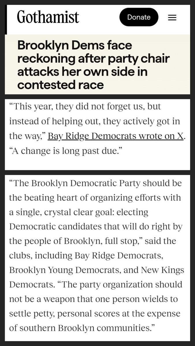 Must-read covering simple facts of simply "bizarre ...behavior" from BK Dems party chair, who claims she had Brooklyn Democratic Party she leads "fully supporting" <a href="/JustinBrannan/">Justin Brannan</a> after she "appeared to be actively helping the Republican" in his race.
"A change is long past due."