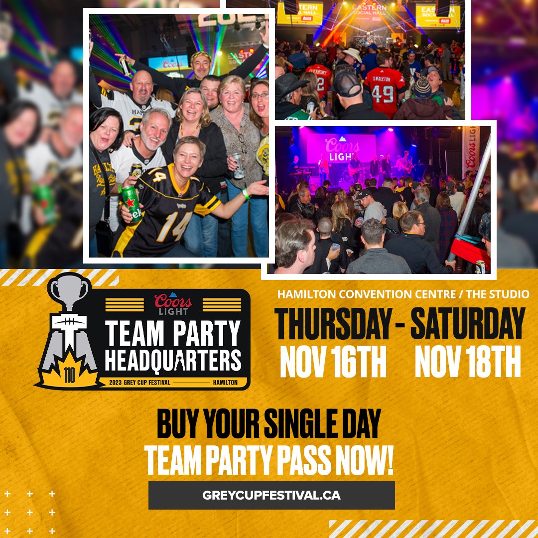 GreyCupFestival's tweet image. Team Party Single Day Passes are now available! 

Enjoy the opportunity to meet CFL fans from all over the country and experience the culture of all CFL teams in one location!

Don't miss a Festival fan favourite!

🎫 | bit.ly/40ObmeJ

#GreyCup #GreyCupFestival