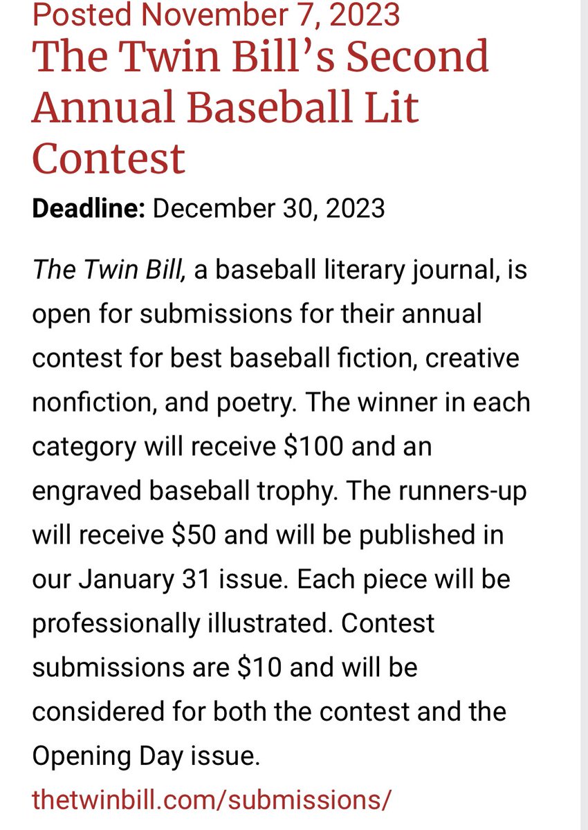 Our contest call is up at @newpages. Win a baseball trophy!