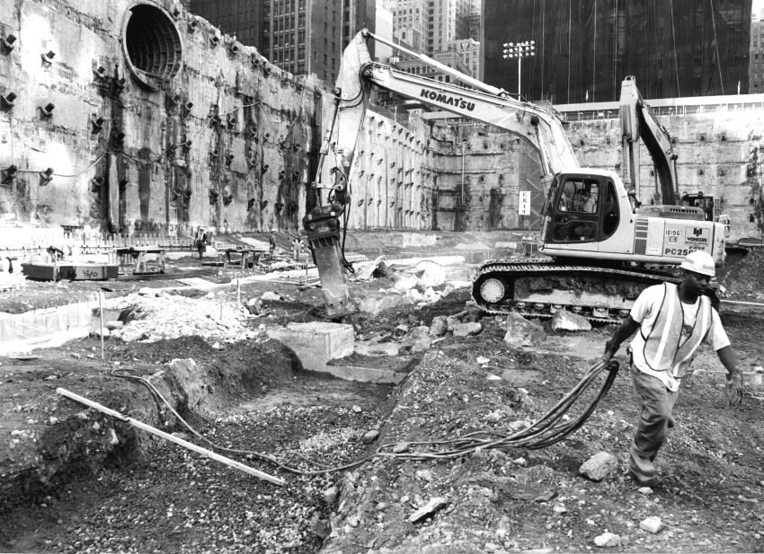 NYTransitMuseum's tweet image. These #NYTMCollection photographs were taken by @SamHollenshead in August and September of 2002. They document the rebuilding of the #PATHtrain rail system after the September 11, 2001 attacks. The badly damaged 100-year-old Hudson Tubes underwent extensive renovation.