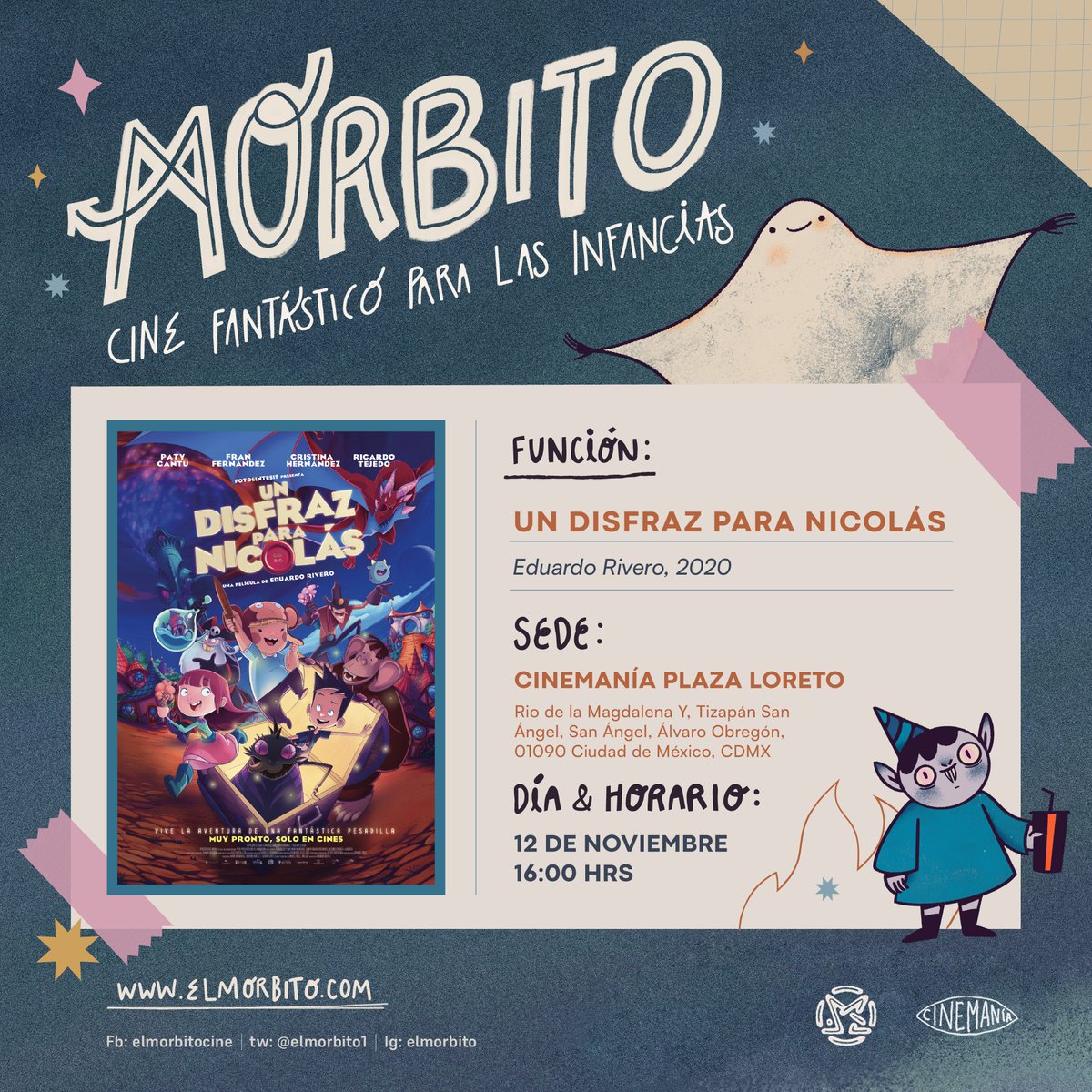 elmorbito (@elmorbitocine) on Twitter photo Este domingo 12 de noviembre en <a href="/CinemaniaCdmx/">Cinemanía</a> tendremos #UnDisfrazparaNicolás como parte de la selección infantil de #MorbidoFest2023
<a href="/morbidofest/">MORBIDO FEST</a> <a href="/MundoMorbido/">MUNDO MORBIDO</a> Este domingo 12 de noviembre en <a href="/CinemaniaCdmx/">Cinemanía</a> tendremos #UnDisfrazparaNicolás como parte de la selección infantil de #MorbidoFest2023
<a href="/morbidofest/">MORBIDO FEST</a> <a href="/MundoMorbido/">MUNDO MORBIDO</a>