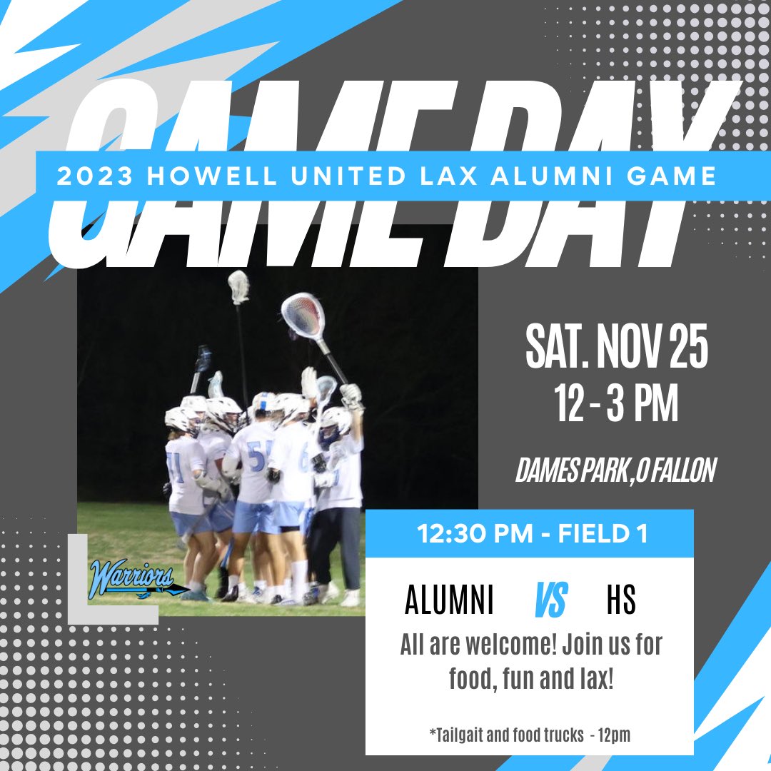 HUW Lacrosse (@huwlacrosseclub) on Twitter photo Join us Nov. 25th for the annual Warriors alumni game. All past, present, and future Warriors and families are welcome. #family #alwaysawarrior #legacy
🗓️11/25/23
⏱️ 12-3pm
📍Dames Park
<a href="/Coach_Brownn/">Coach (AB) Brown</a> Join us Nov. 25th for the annual Warriors alumni game. All past, present, and future Warriors and families are welcome. #family #alwaysawarrior #legacy
🗓️11/25/23
⏱️ 12-3pm
📍Dames Park
<a href="/Coach_Brownn/">Coach (AB) Brown</a>