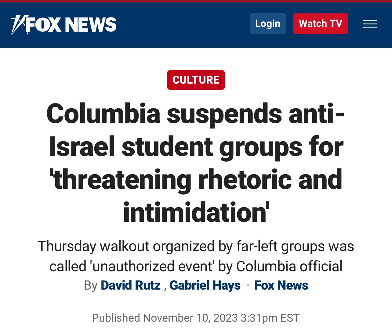 Columbia suspends anti-Israel student groups for 'threatening rhetoric and  intimidation