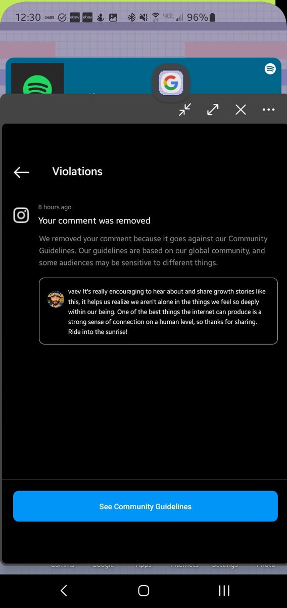 vaev's tweet photo. @instagram can you explain to me how my comment is against ToS? I posted it in hopes of supporting another user and their community and it was instaBANNED. Nice going, I've been using the app since 09 lol https://t.co/yfyvFVxt2A