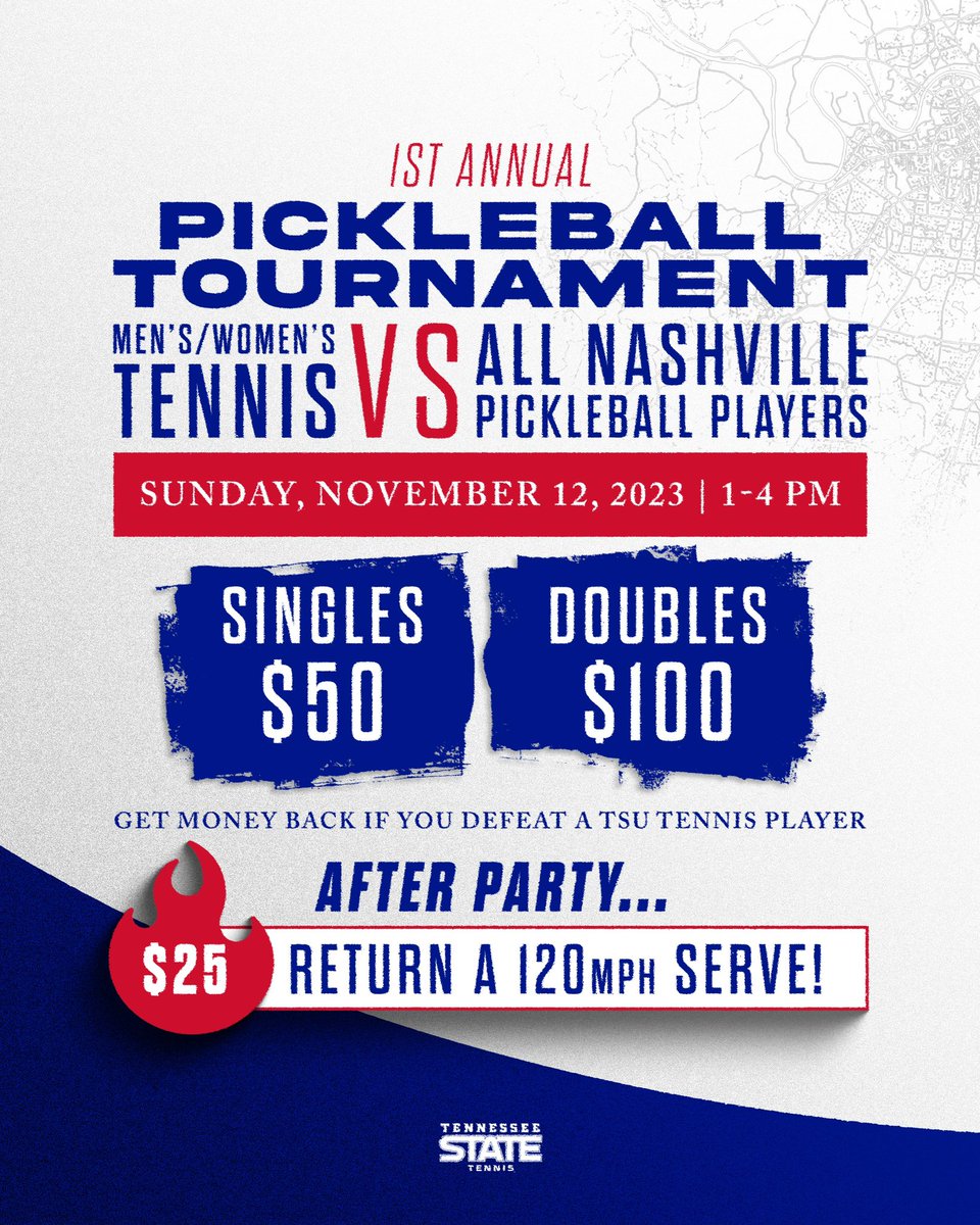 🔴ATTENTION🔵 Our Sport  Event Management class is putting on an Pickleball Tournament with TSU at the TSU tennis courts! Come out and take a chance at defeating a TSU Tennis Player! ALL COLLEGE STUDENTS can signup day of the event for only $10❕ We hope to see you there❕