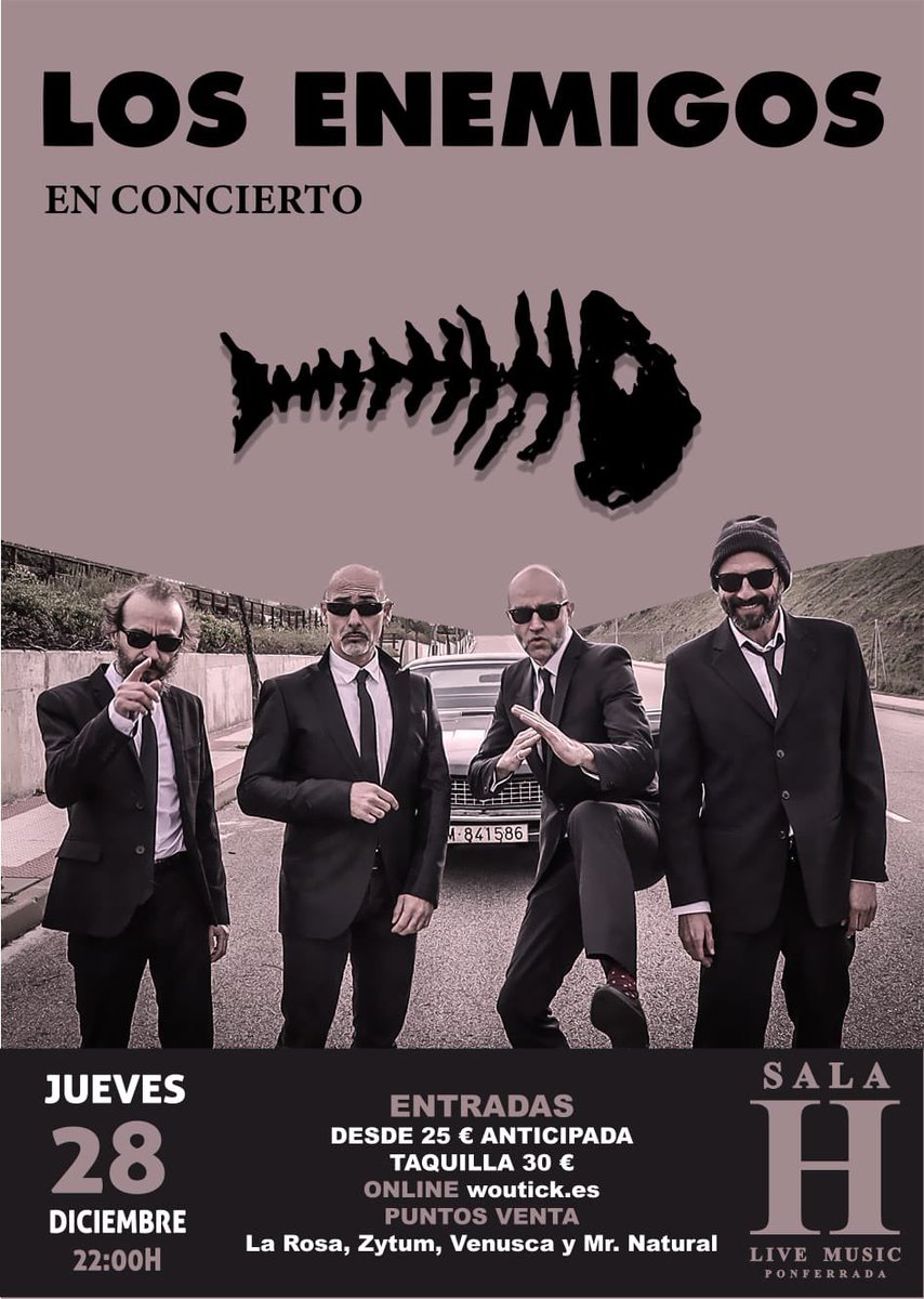 Estimada afición, queremos despedir el año como es debido, así que vamos a tocar el 28 de diciembre en Ponferrada, en la sala H. ¡Allí les esperamos!

Las entradas online están en este enlace:

woutick.es/evento/26165/e…