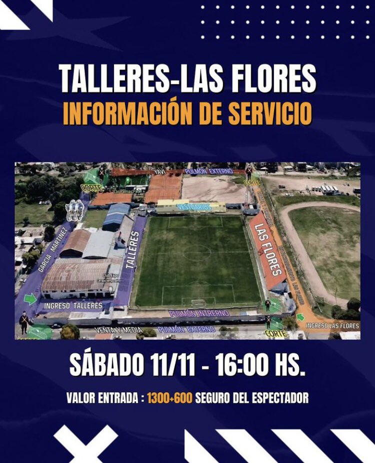 Mañana sábado 16:00 en Las Palmas juega el Tallerito contra Las Flores, la semifinal, para ascender en la Liga Cordobesa. Vamos a meter alta fiesta, llégate matador!