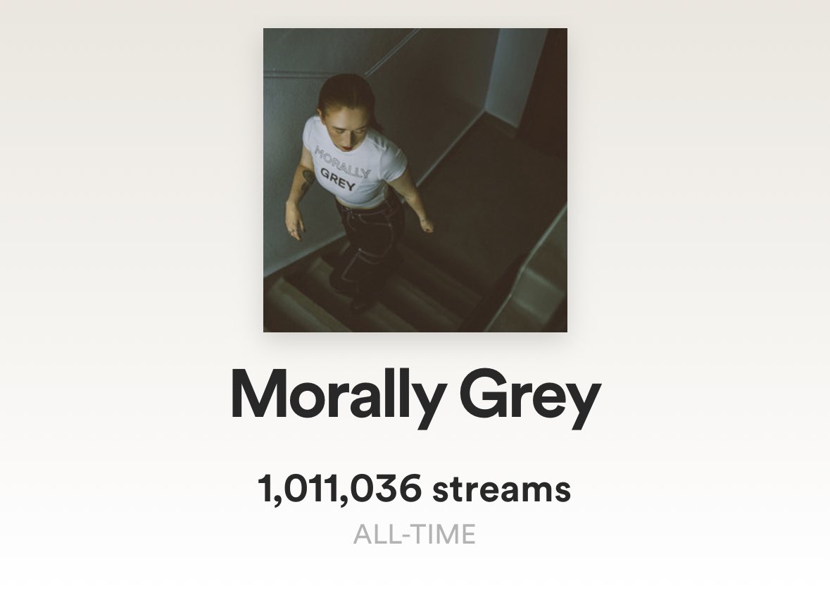 MORALLY GREY HIT A MILLION STREAMS ON SPOTIFY IN UNDER A MONTH OMG I LOVE U ALL SM