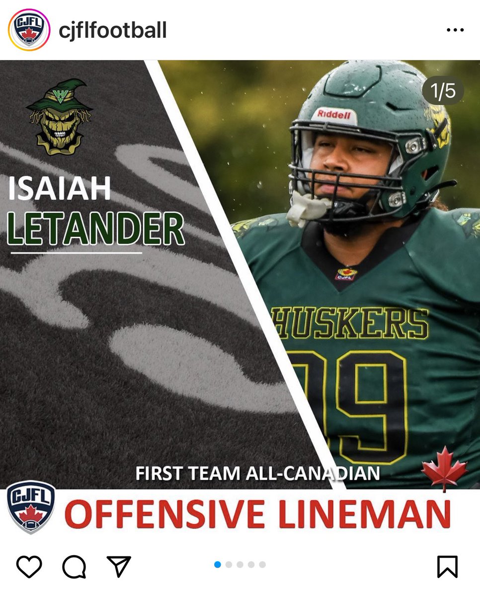 Congratulations to #99 Isaiah Letander, first team all Canadian offensive lineman. <a href="/CJFLnews/">CJFL News</a> #bcfc #football #valleyhuksers #fraservalley