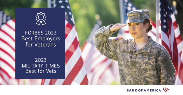 .<a href="/BankofAmerica/">Bank of America</a>’s inclusion on the <a href="/Forbes/">Forbes</a> 2023 Best Employers for Veterans and the 2023 <a href="/MilitaryTimes/">Military Times</a> Best for Vets lists speak to my company’s unwavering commitment to support active service members, veterans and their families. bit.ly/477Curk