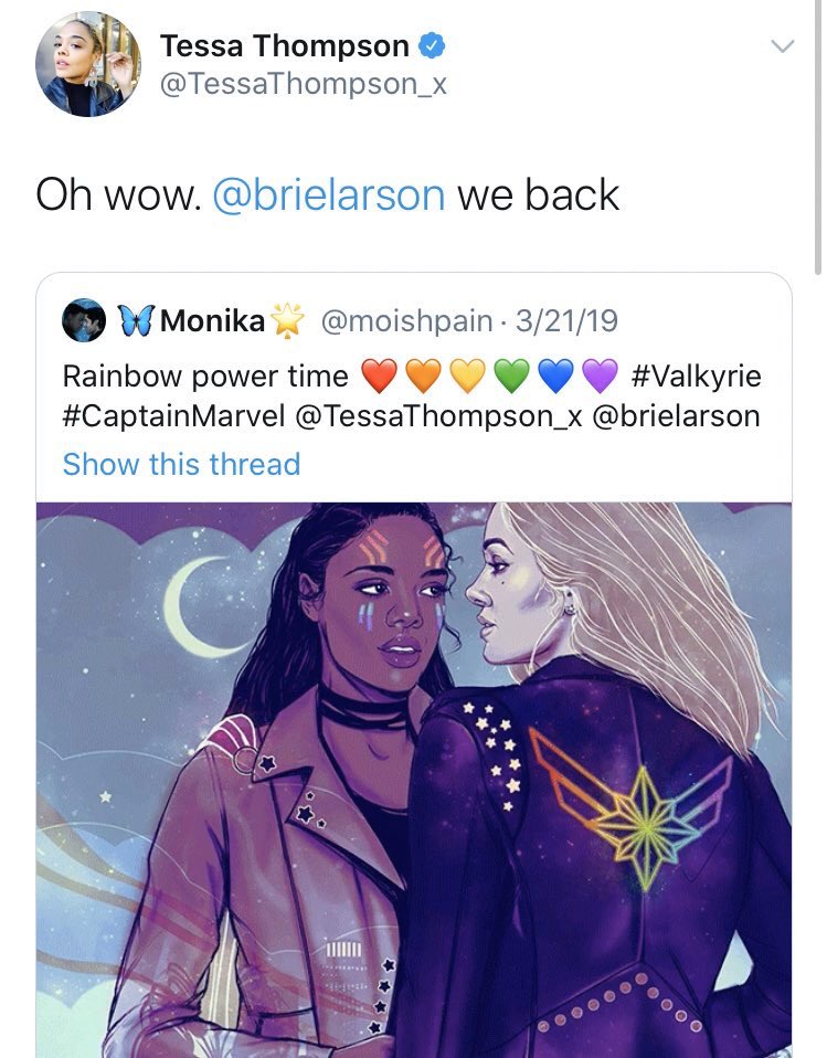 CAPTAlNPUGH's tweet image. nobody: 

brie larson and tessa thompson