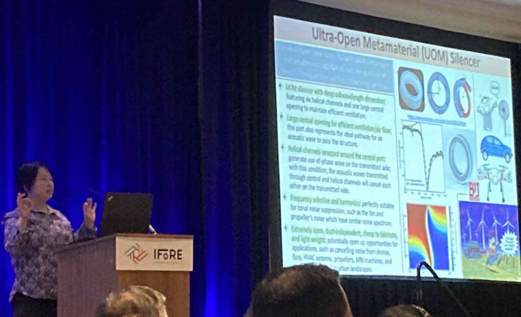 Listening to the innovations in metamaterials for noise reduction and MRI imaging improvements by Xin Zhang <a href="/BU_Tweets/">Boston University</a> at #IFoRE <a href="/SigmaXiSociety/">SigmaXi</a>