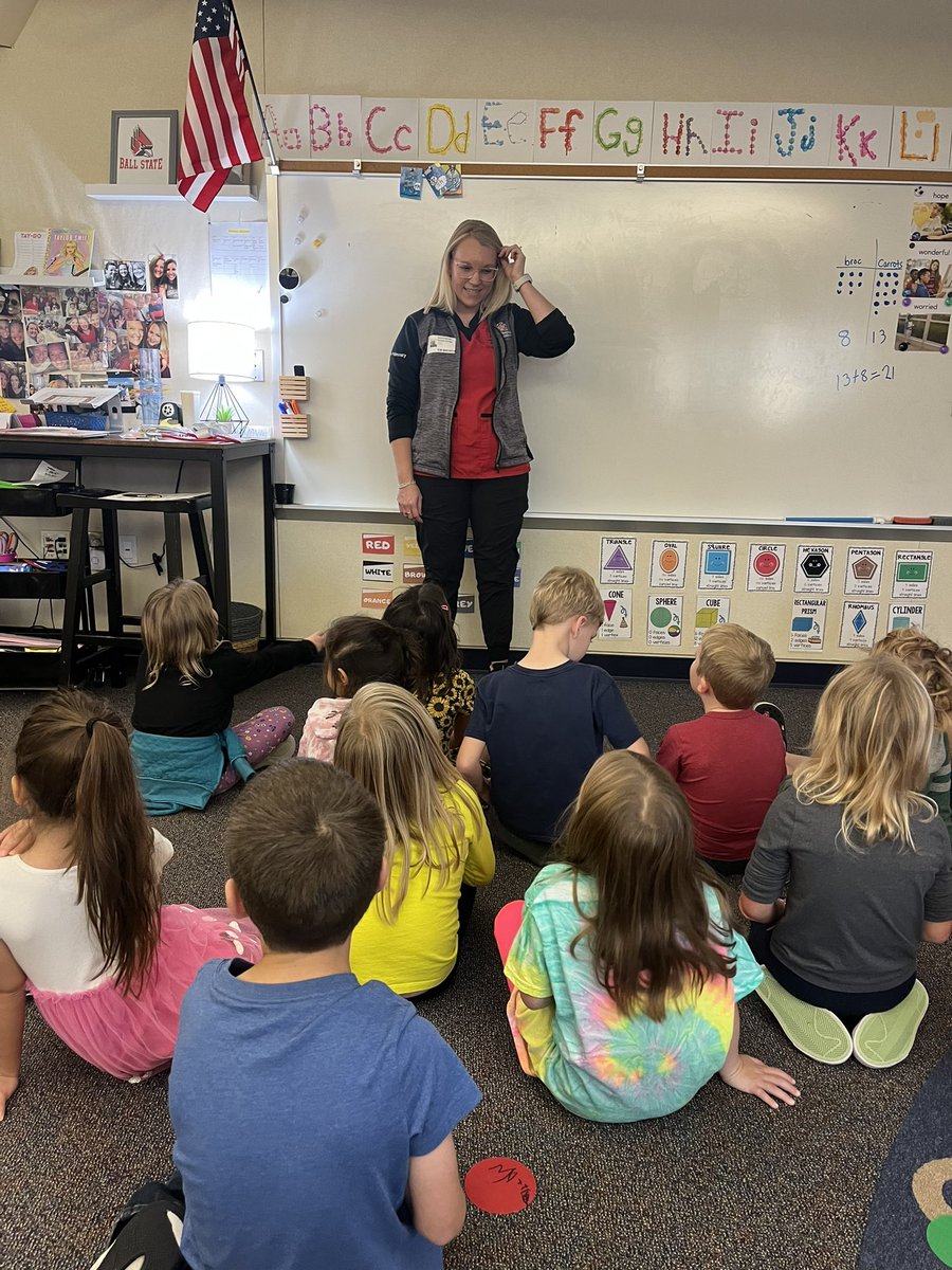 MrsElmoreSCE's tweet photo. Thank you to some community helpers for visiting kindergarten! 
Mr. Henry- Wayne township Fire Department
Ms Danielle- Pediatric Nurse at Riley 
Officer Alicia- FPD SRO 
Ms. Julia-Nurse supervisor 

We loved seeing parts of their uniforms and tools for their jobs! https://t.co/WpI5cBFAjq