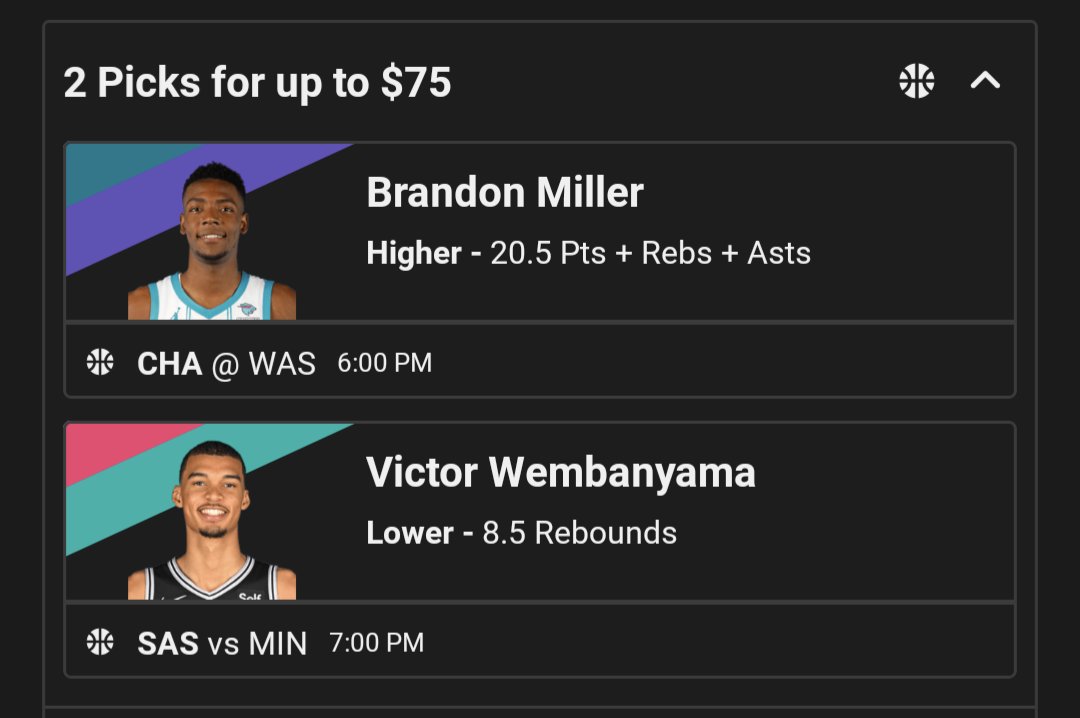 PiggysPicks's tweet photo. Ladder Challenge Day 1 on (PP and UD)

We're running the same play on both

Day 1: $25 -> $75
Day 2: $50 -> $150
Day 3: $100 -> $300
Day 4: $200 -> $600
Day 5: $400 -> $1200
Day 6: $800 -> $2400

Will explain picks in thread
#prizepicks #Underdog #NBA #Ladderchallenge https://t.co/NxXxrw2mKF