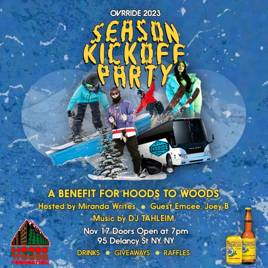 Celebrate the return of winter on the East Coast with @ovrride at @thedlnyc 11/17/23
Help support our 2024 snowboarding programs at @mountiancreek and @bigsnowad. Hosted by @miranda_writes and music by @djtahleim

Ticket link at @ovrride #rideforthehood #snowboarding
