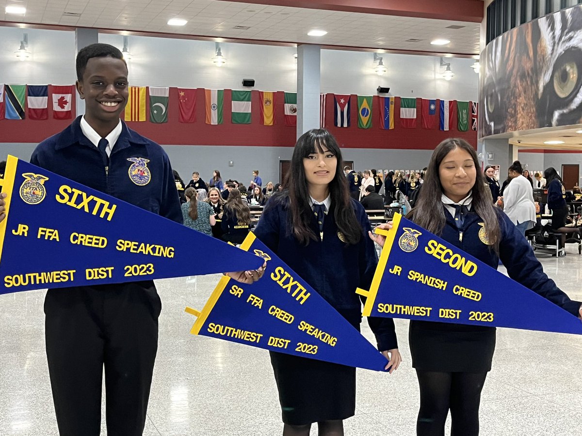 FFAHightower's tweet photo. So proud of these three, two 6th places and a 2nd place, 2nd place advances to Area!!! #hhsffa #proudagteacher https://t.co/qXpRkqlRpP