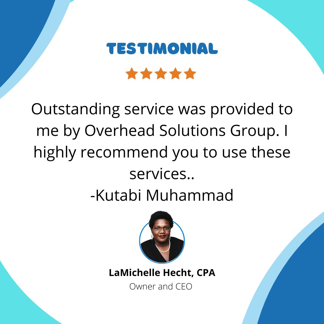 LaMiche_OSG_CPA's tweet image. Check out what our clients are saying!
.
.
#OverheadSolutions #YourCPA #TaxHelp #RealEstateTips #FinancialAdviser #WomeninBusiness #BlackOwnedBusiness #BlackCPA