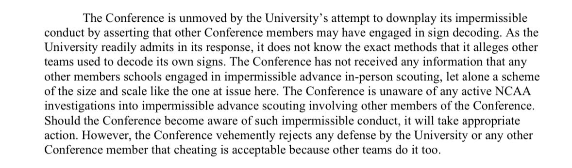 NicoleAuerbach's tweet photo. The Big Ten did NOT like Michigan’s assertion that it shouldn’t be penalized because other schools steal signs, too: https://t.co/qeZp1kmiuF