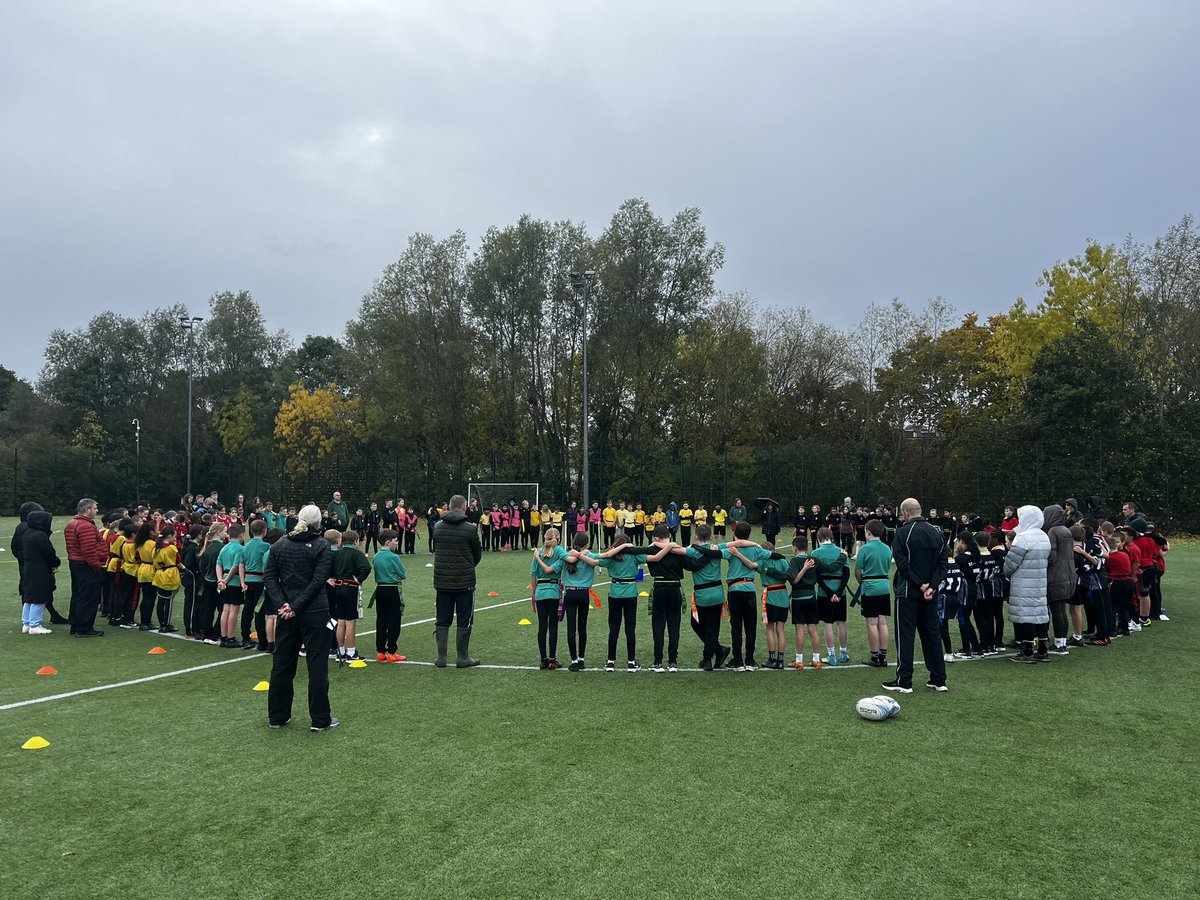 Busy day for the <a href="/WestEssexSSP/">West Essex SSP</a> today as we held three tag rugby events at <a href="/RodingValleyPE/">RVHS PE</a> <a href="/dphsPE/">Debden Park PE</a> <a href="/EppingUCRFC/">EUCRFC</a> 35 teams, 350 children, 20+ sports leaders officiating!! <a href="/Sport_England/">Sport England</a> <a href="/RFU/">Rugby Football Union</a>EssexTeam @RFU All the children were fantastic as we stood for the 2mins silence at 11am