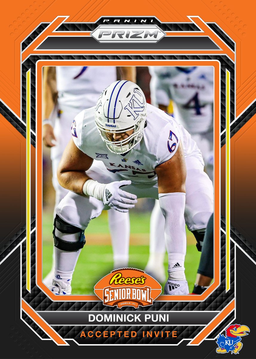 Officially Accepted! OL Dominick Puni <a href="/air_puni/">Dominick Puni</a> from <a href="/KU_Football/">Kansas Football</a> is headed to the 2024 Senior Bowl #RockChalk #TheDraftStartsInMOBILE™️

@JimNagy_SB <a href="/PaniniAmerica/">Panini America</a> #RatedRookie