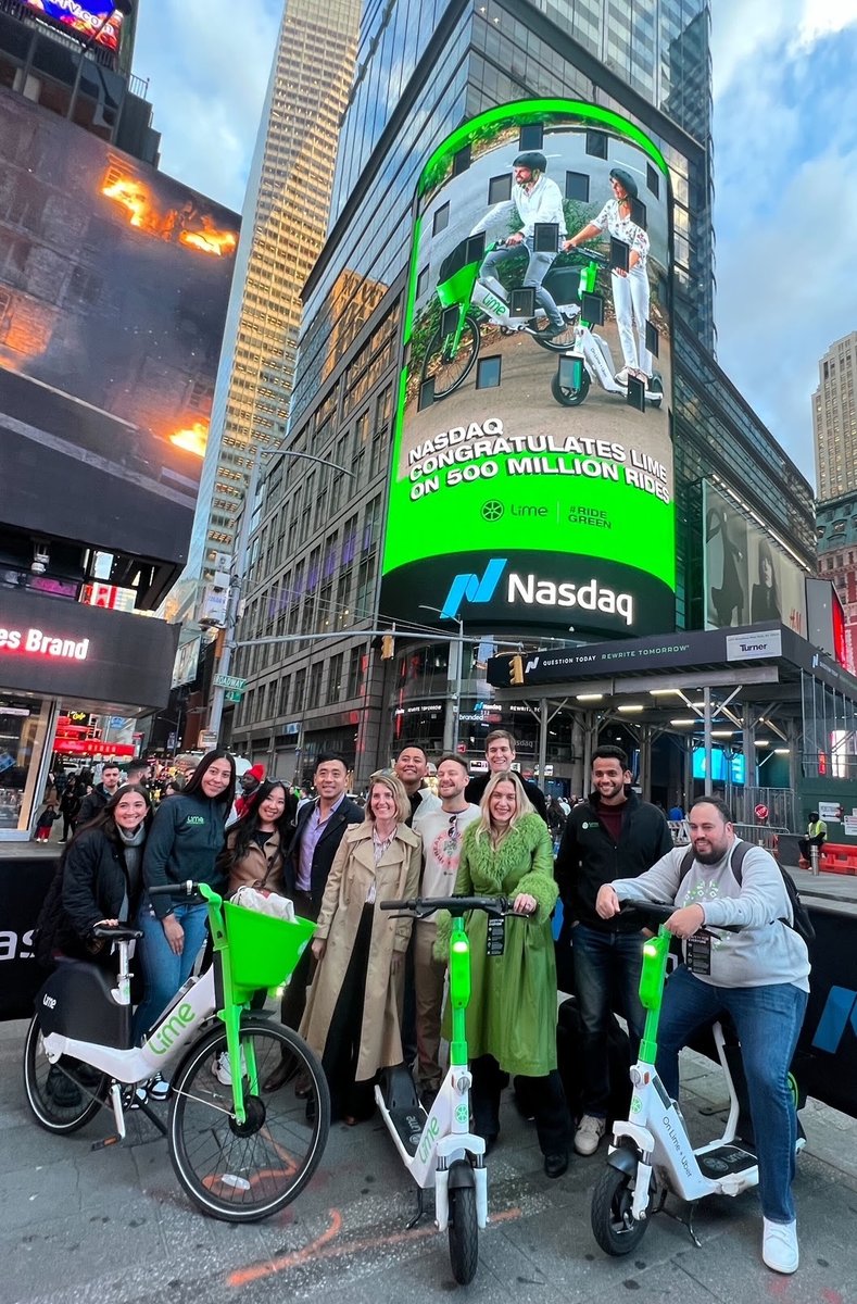 We always knew we were riding towards something big! 🌎✨

Last night we celebrated surpassing our 500 millionth ride with <a href="/Nasdaq/">Nasdaq</a> in Times Square.

That means we’ve:
🚗 Replaced 125 million car trips
💨 Prevented 50,000 metric tons of carbon emissions
🛴🚲 Helped our riders