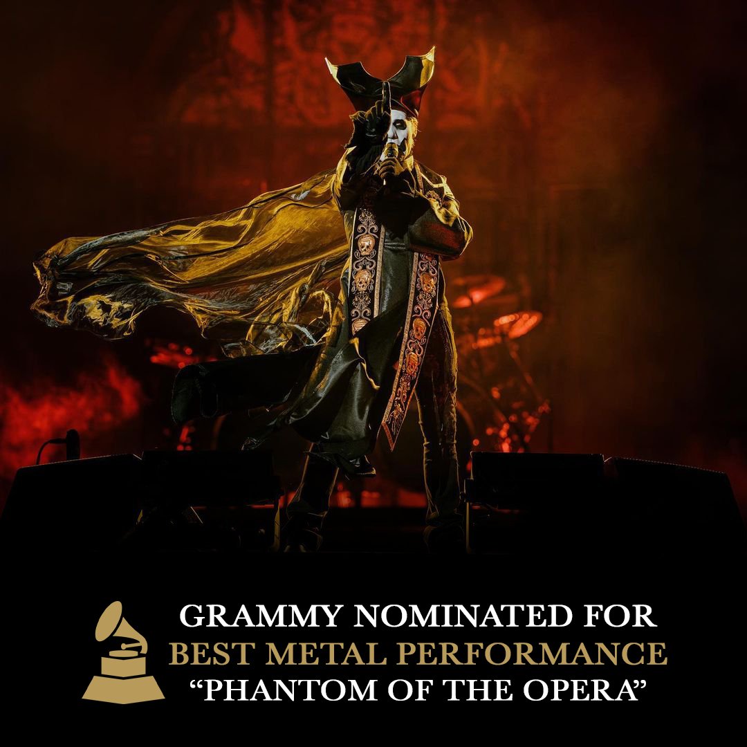 [MESSAGE FROM THE CLERGY] We wish to inform you Ghost has been nominated for Best Metal Performance for 'Phantom Of The Opera' by the @recordingacademy for the 66th #GRAMMYs. Thank you for your undying support as Ghost continues to topple the globe.