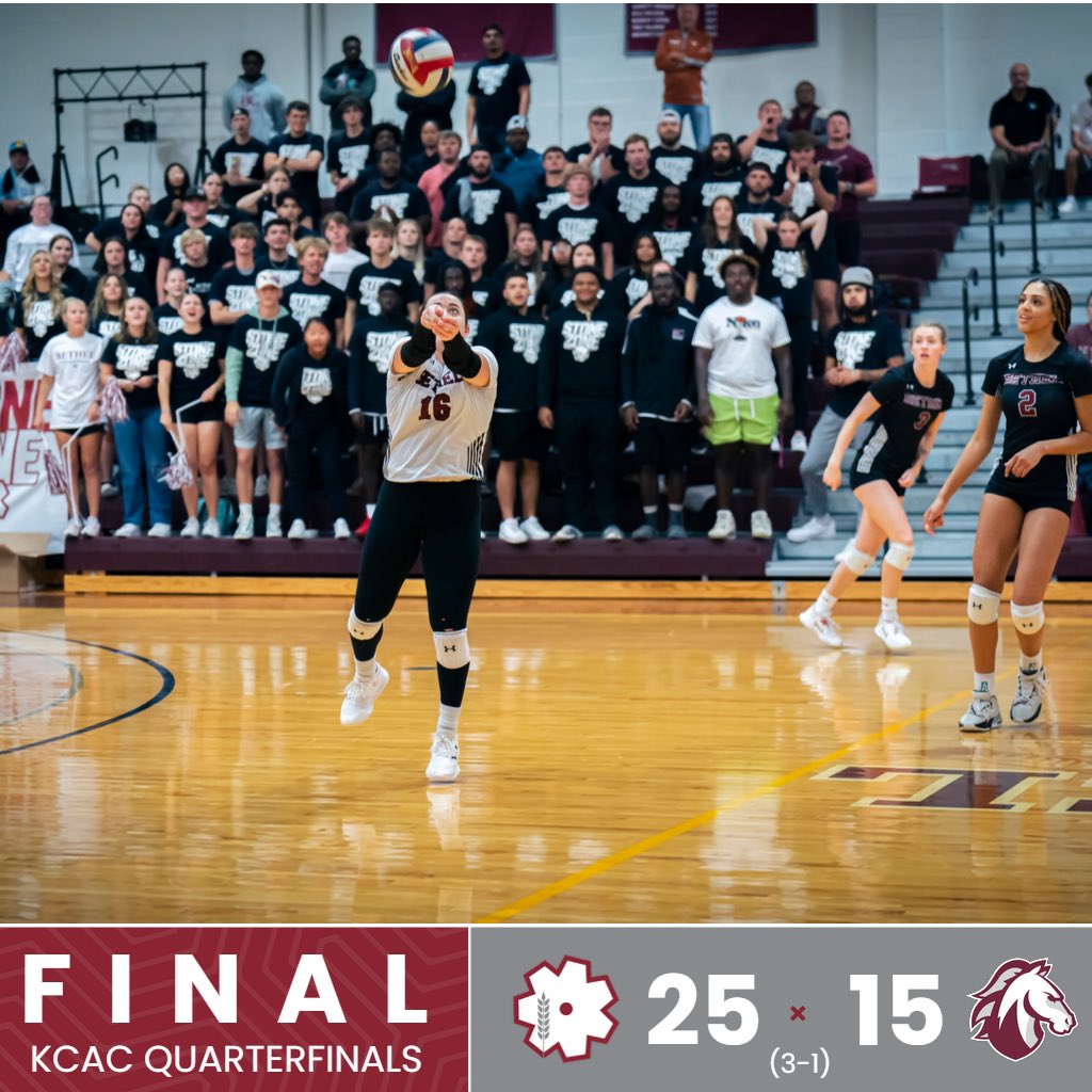 ThresherGameDay (@threshergameday) on Twitter photo FINAL | BC 3, EU 1
THRESHERS WIN 25-15!!!
Carter’s 12th kill of the afternoon sends <a href="/ThresherVB/">Bethel College Volleyball</a> to the KCAC Semifinals against the winner of Kansas Wesleyan and Saint Mary #RollOn #WeAreThreshers FINAL | BC 3, EU 1
THRESHERS WIN 25-15!!!
Carter’s 12th kill of the afternoon sends <a href="/ThresherVB/">Bethel College Volleyball</a> to the KCAC Semifinals against the winner of Kansas Wesleyan and Saint Mary #RollOn #WeAreThreshers