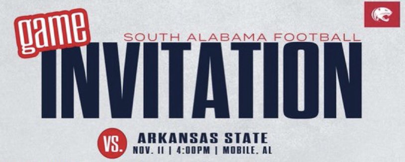 Looking forward to visiting University of South Alabama tomorrow!

<a href="/Trew30_/">Coach TREW</a> <a href="/KaneWommack/">Kane Wommack</a> 
<a href="/SouthAlabamaFB/">South Alabama Football 🏈</a> <a href="/JagsFB_Recruits/">South Alabama Football Recruiting 🏈</a> 
<a href="/StClark30/">Coach Steven Clark</a> <a href="/john_sprad/">Rocket To The Top Kicking Academy</a> 
<a href="/MosleyDolphinFB/">Mosley Football</a> <a href="/MosleyFBrecruit/">MosleyFBRecruiting</a>
