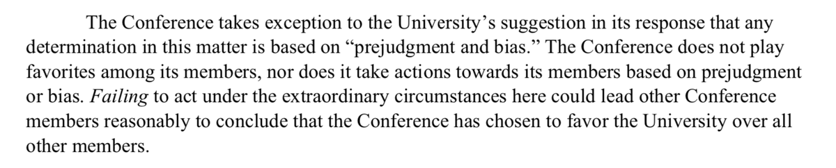 RossDellenger's tweet photo. In its response, the Big Ten basically tells Michigan: If we let you off the hook here, then we'd be playing favorites. 

"The Conference does not play favorites among its members," Big Ten statement says. https://t.co/pBzAMGnloj