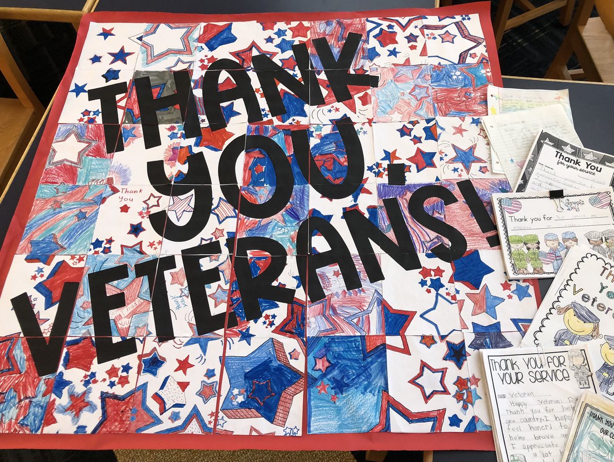 Letters and collaborative poster all ready to be dropped off at the VA Hospital in Ann Arbor! Great work Pleasant Ridge students! #VeteransAppreciation