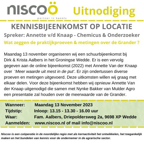 Schuurbijeenkomst <a href="/Niscoo/">Niscoo</a> in het Groningse Wedde, we evalueren de proeven en metingen rond de vitalisator van Grander, mis deze kans niet om waardevolle inzichten op te doen en te praten over de nieuwste ontwikkelingen #aanmelden 👋