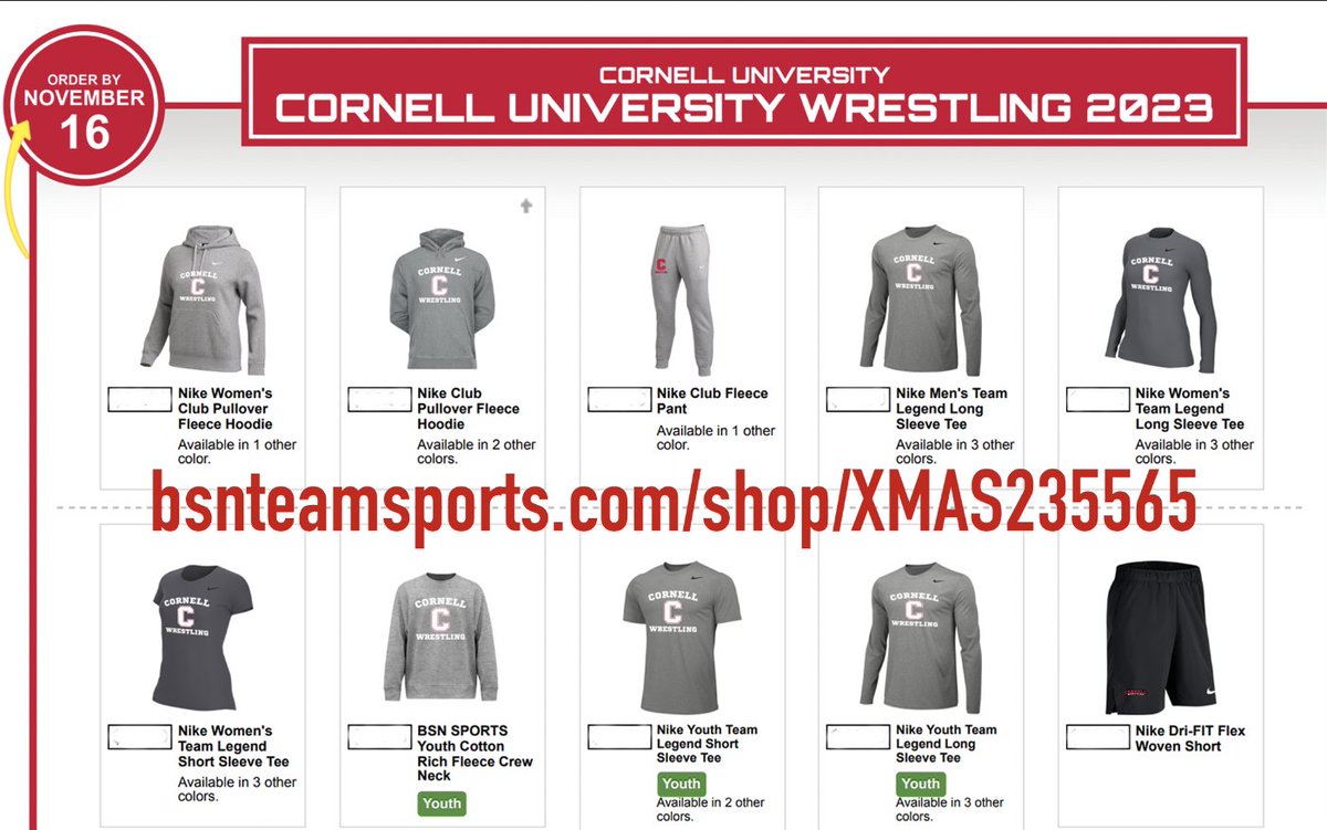 The Cornell Wrestling gear store is open! LINK: bsnteamsports.com/shop/XMAS235565 #familynotfactory #yellcornell #GOBIGRED