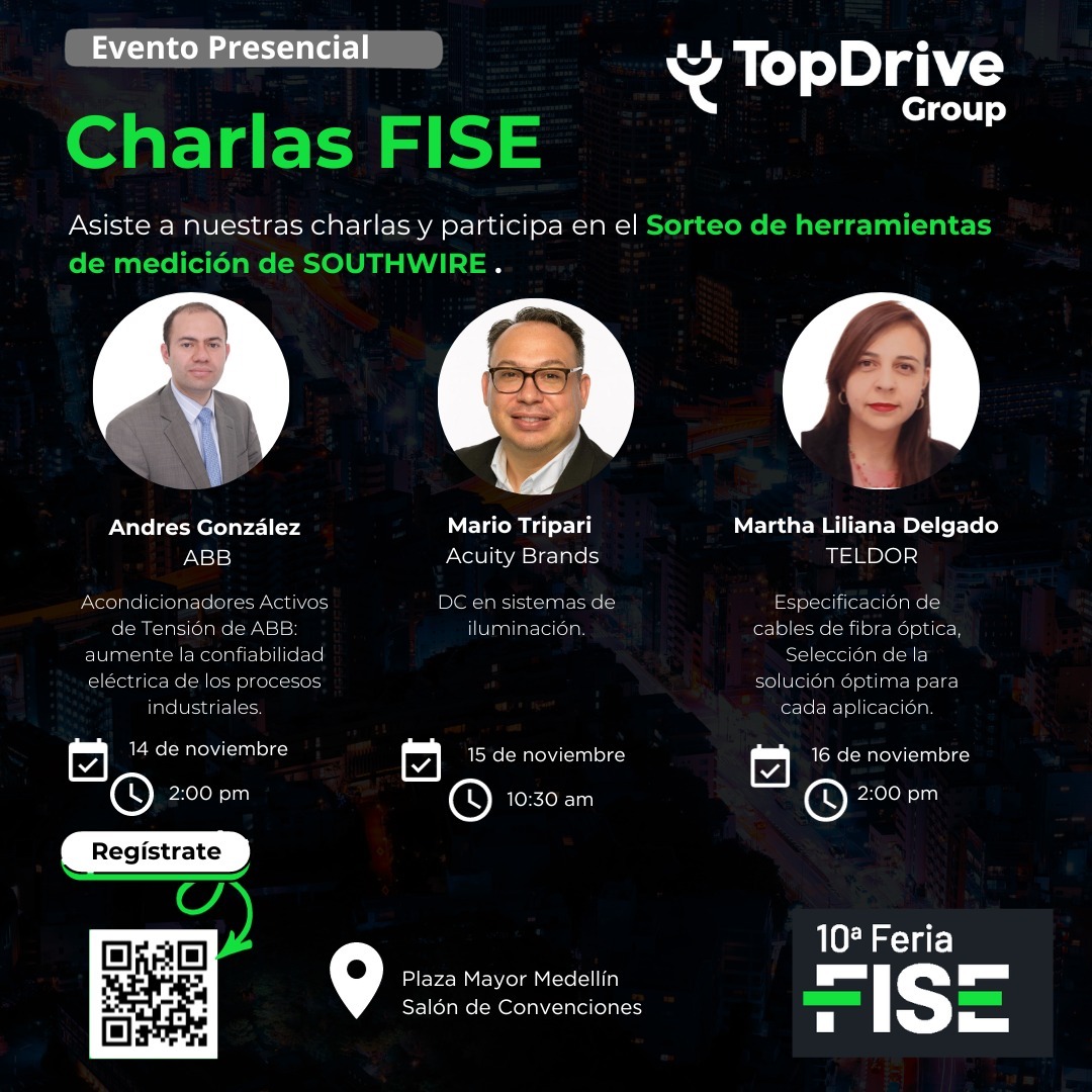 ConteColombia's tweet image. ¡FALTA 1 DíA! Extendemos la invitación de Top Drive Group a los #TécnicosElectricistas 👷‍♀️👷 a participar en la #Fise2023 @FISE_Colombia ⚡️ Prográmate con nuestras charlas el 14, 15 y 16 de noviembre en Plaza Mayor #Medellín 🏙️. Regístarte escaneando el código QR. ¡Te esperamos!