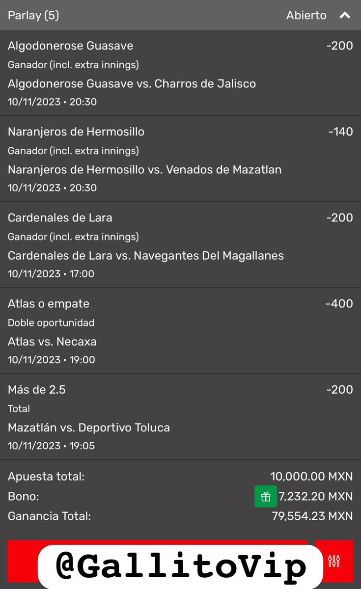 PARLEY BOMBA 💣

Jugada para empezar nuestro fin de semana con toda la buena vibra. 

Si se gana se van 5,000 de regalo entre los RT y ❤️

Grupo gratis de picks? 👇🏻

t.me/+A7PN7cdZ-mplZ…