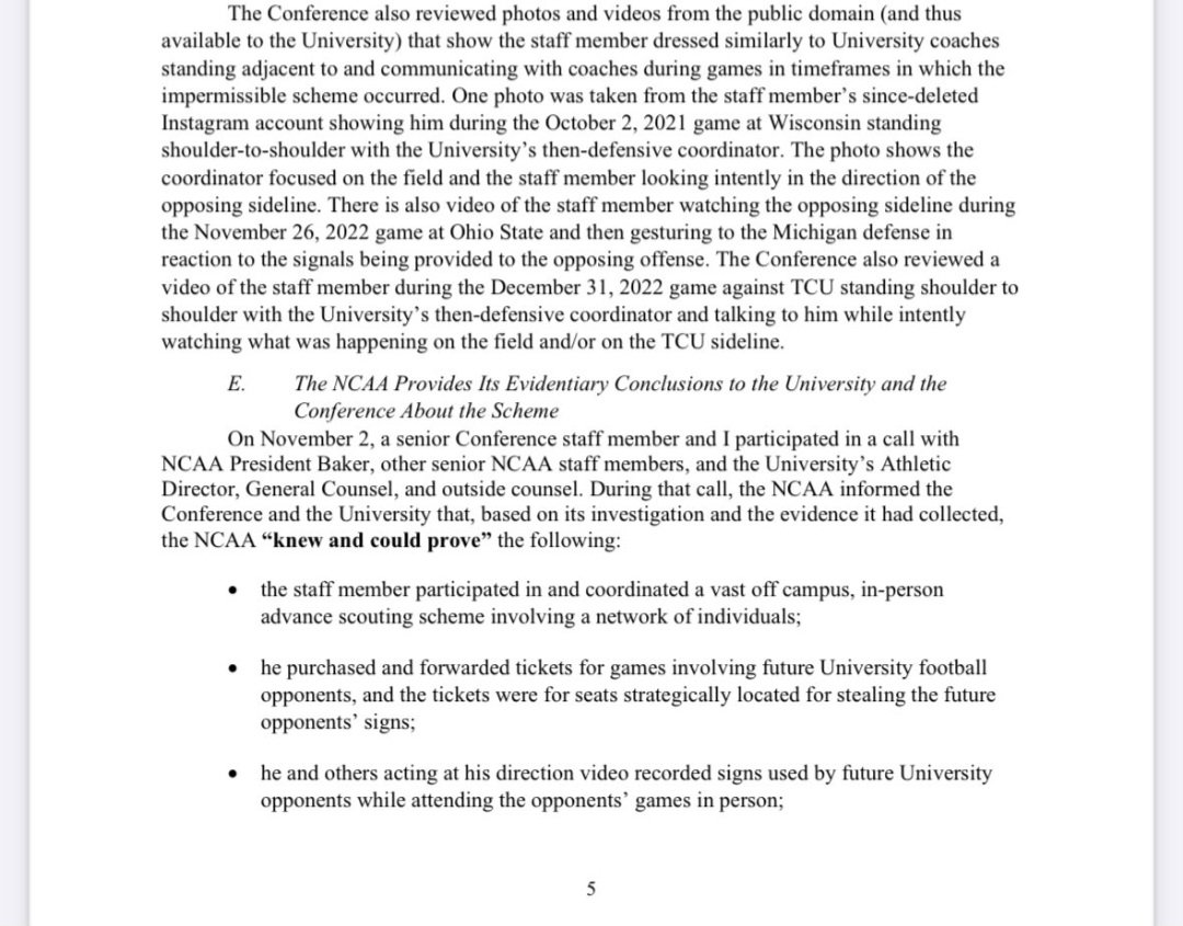 MattFinkes's tweet photo. Just read the end of this. Michigan is going to get hammered just on this. NCAA has basically said they have them by the short and curlies. Vacated wins and titles are coming. Just a matter of time. The action of the Big Ten is basically meaningless but reveals the scope of what's happening, and tells you the NCAA is going to drop the hammer.

Michigan cheated