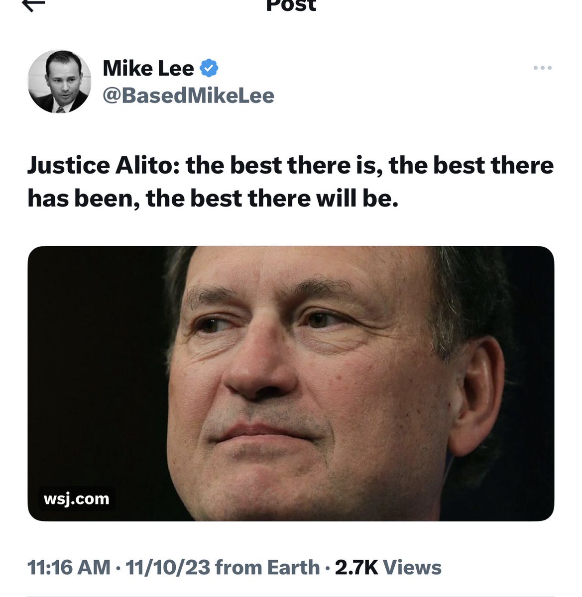 andyswats's tweet photo. No @SenMikeLee 

He is not.  He is not even near that standard.  

Shows you have poor judgment, too. 

Go back Tuberville some more.  Destroying stuff for petty dramatics that serve no purpose is right up your alley. https://t.co/vtYCJd9DOq