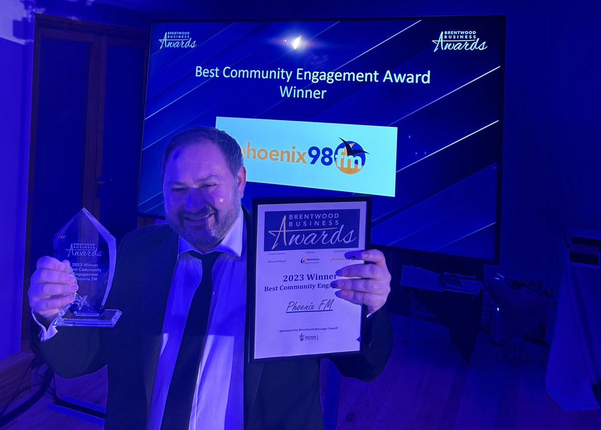 Phoenix FM has won the award for Best Community Engagement at tonight's Brentwood Business Awards! #CommunityRadio