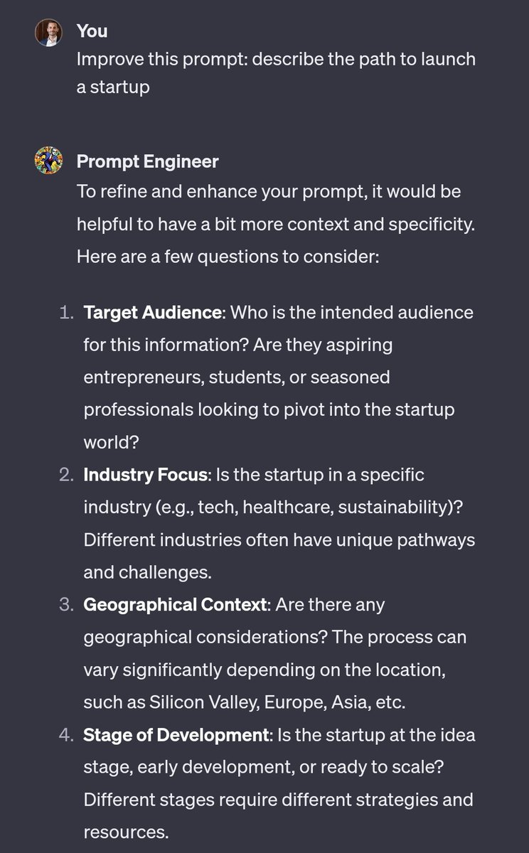 lucacarabetta's tweet photo. Have you have struggled to get the perfect prompt for LLM as #GPT? Here's my new Prompt Engineer bot. Just put your prompt and wait for it to be prefected
👉https://t.co/xCR9BgWqYR

#GPTS @OpenAI https://t.co/DPEstN1P0W