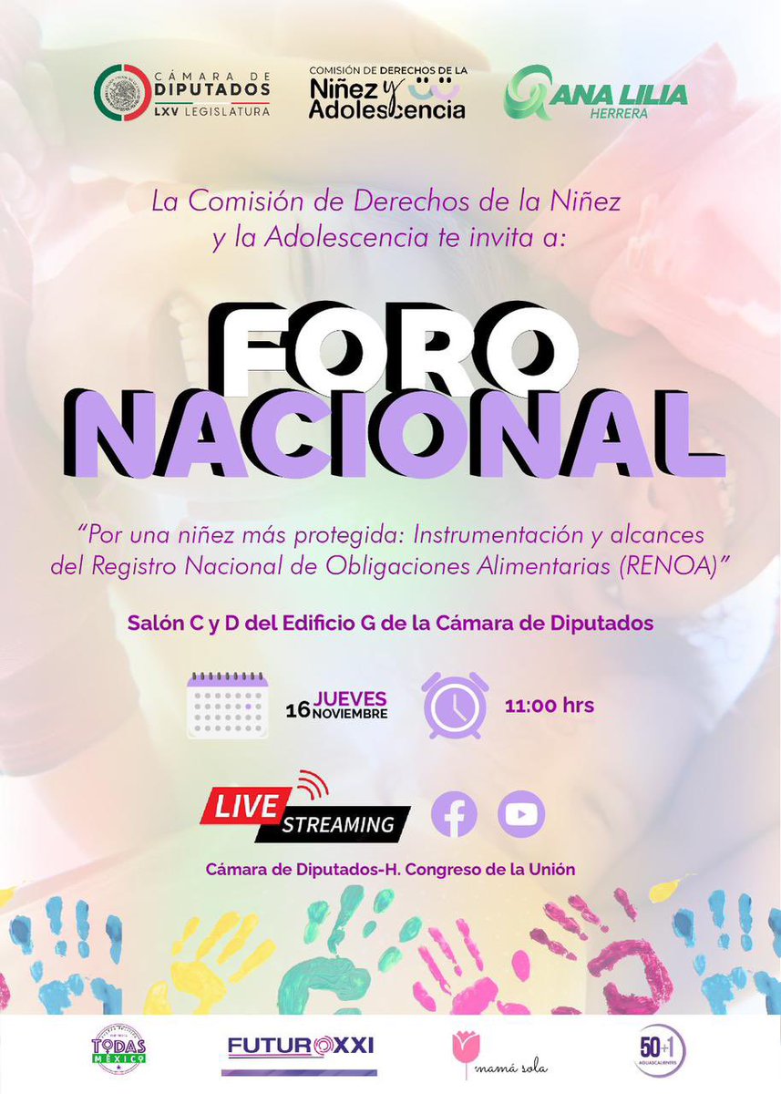 ✅Nos vemos este 16 de noviembre en <a href="/Mx_Diputados/">H. Cámara de Diputados</a> para revisar los avances del Registro Nacional de Obligaciones Alimentarias y la aplicación de la #3de3VsViolencia convocan: <a href="/AnaLiliaHerrera/">Ana Lilia Herrera</a> <a href="/soymamasola/">Julieta Lujambio</a> <a href="/FuturoXXIOP/">Futuro XXI</a> <a href="/TodasMx/">Todas México</a> NINGÚN DEUDOR ALIMENTARIO AL PODER
