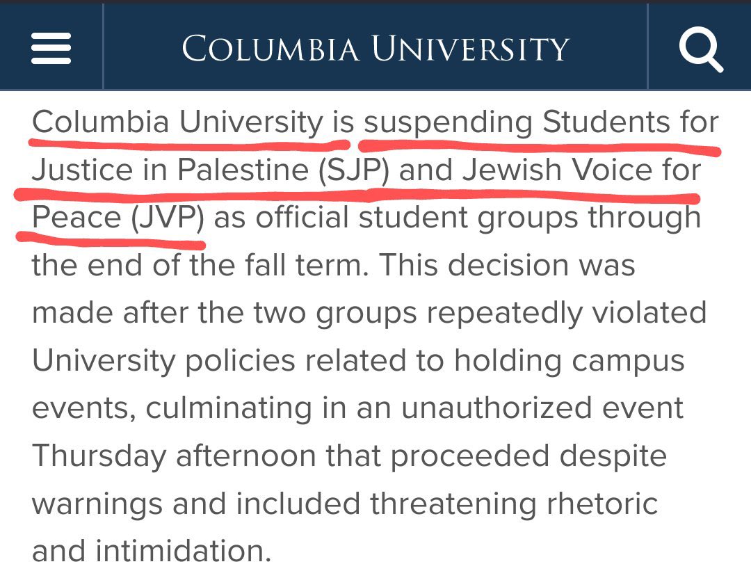 Columbia suspends anti-Israel student groups for 'threatening rhetoric and  intimidation